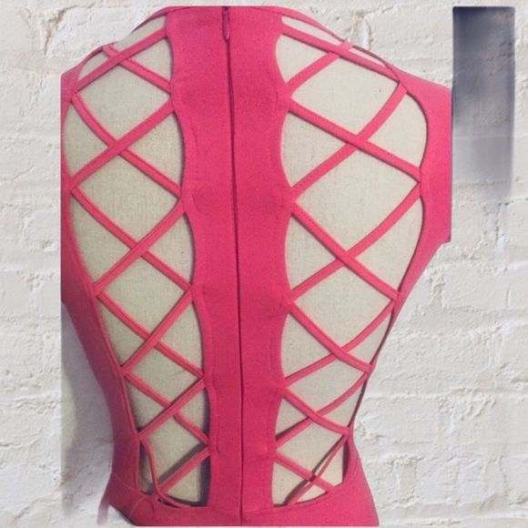 ❌DONATED❌Fuchsia Pink Cage Strap Detail Body-Con Dress - Picture 6 of 9